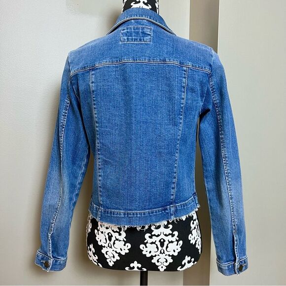 LOFT Cropped Denim Jean Jacket Raw Hem Blue Size Small - Picture 4 of 8